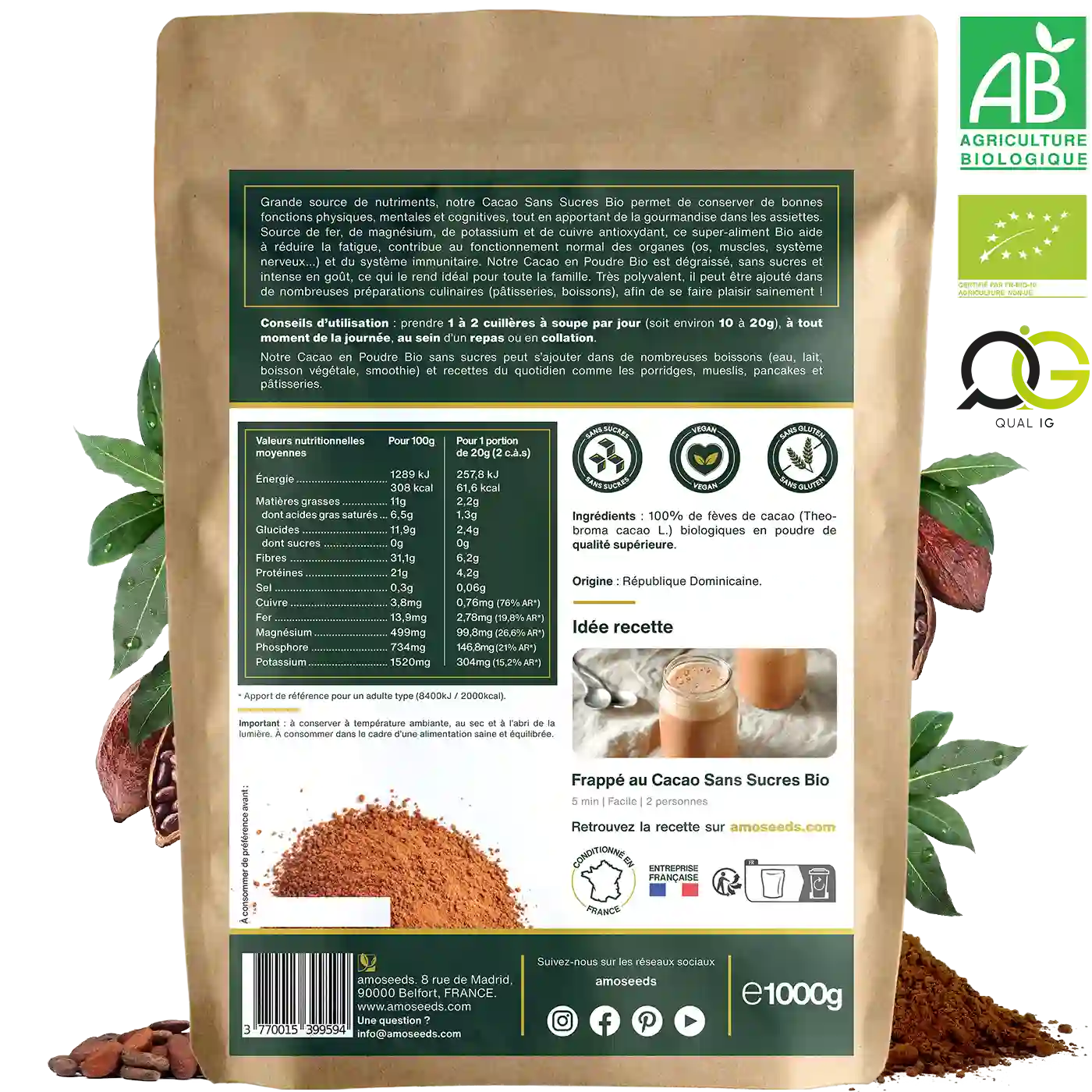 Cacao Sans Sucres en Poudre Bio 1kg - Image 6