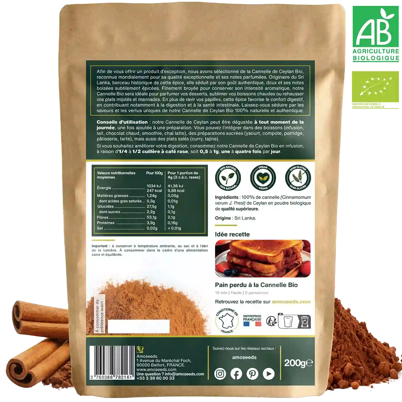 Cannelle de Ceylan en poudre Bio 200G - Image 5