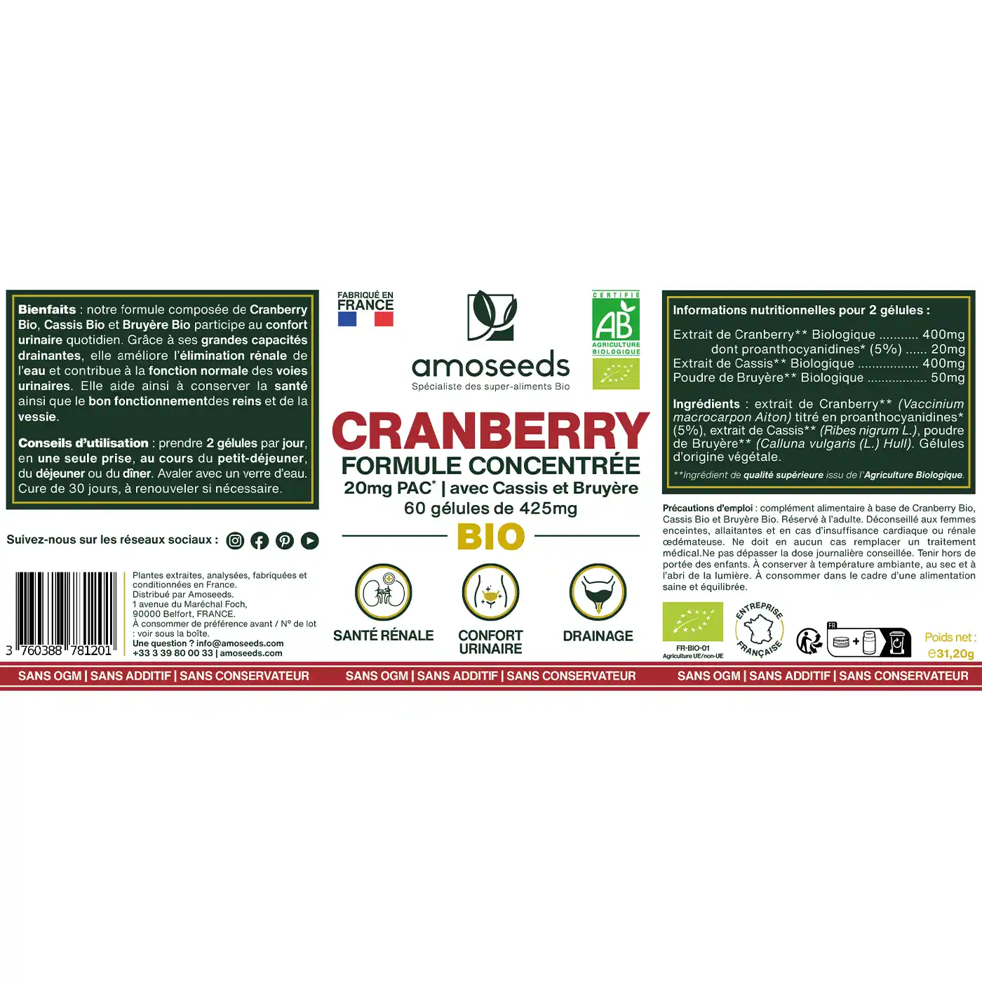 Cranberry Bio, 5% PAC, Formule avec Cassis et Bruyère Bio | 60 gélules - Image 6