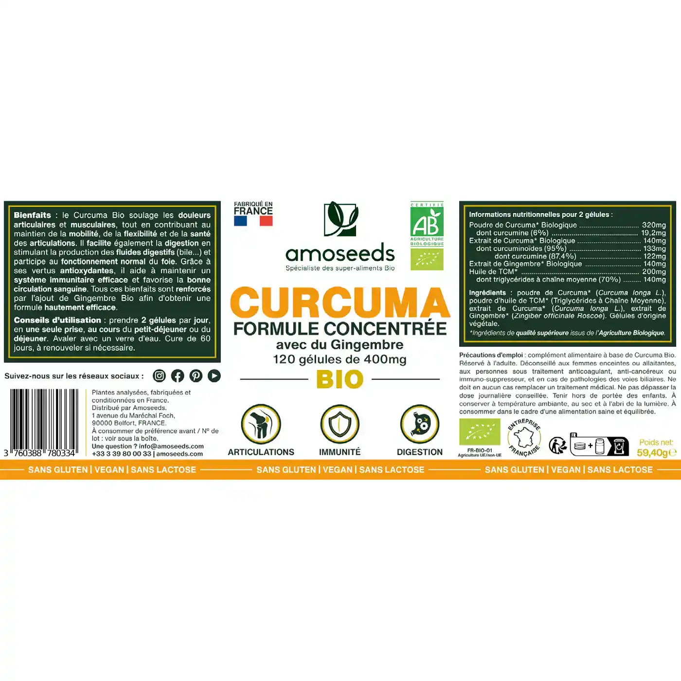 Curcuma Bio, Formule Concentrée avec Gingembre Bio | 120 gélules - Image 6