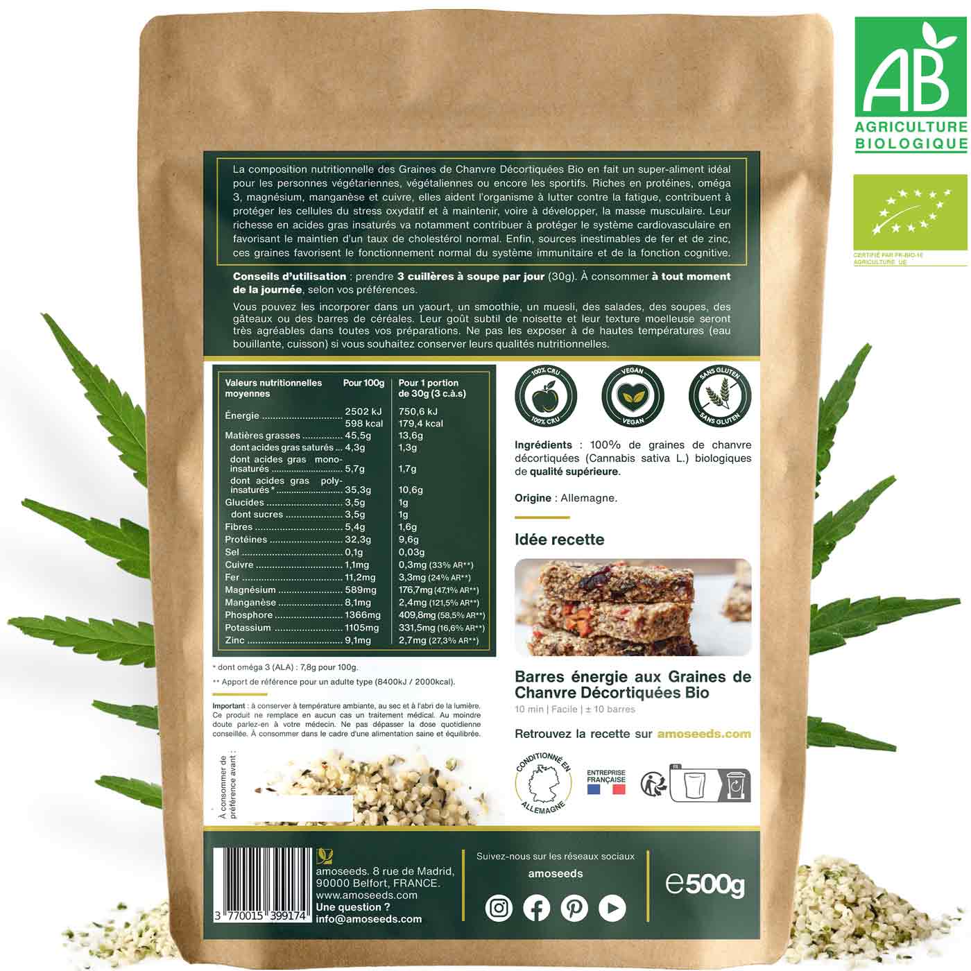 Graines de Chanvre Décortiquées Bio 500g - Image 5
