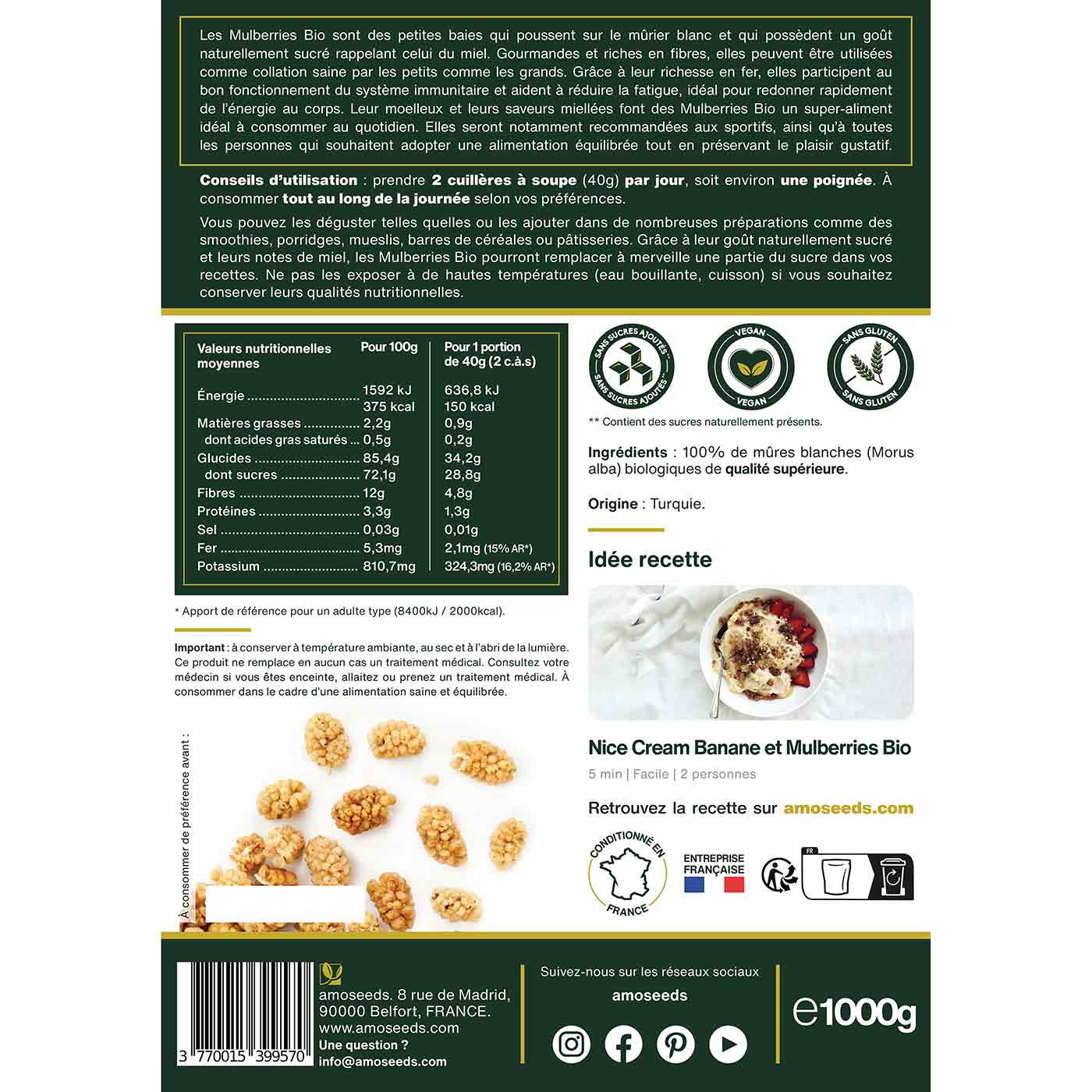 Mulberries (mûres blanches) Bio 1kg - Image 3