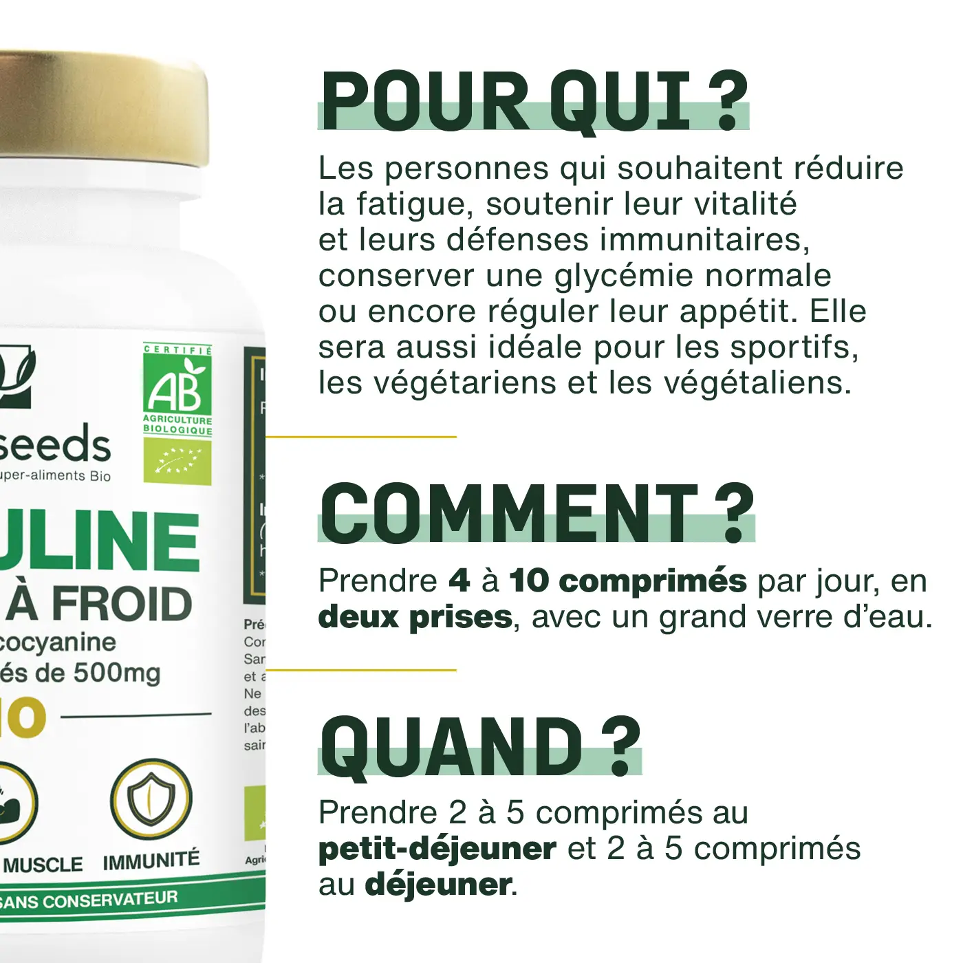 Spiruline Bio, 17% phycocyanine | 400 comprimés - Image 4