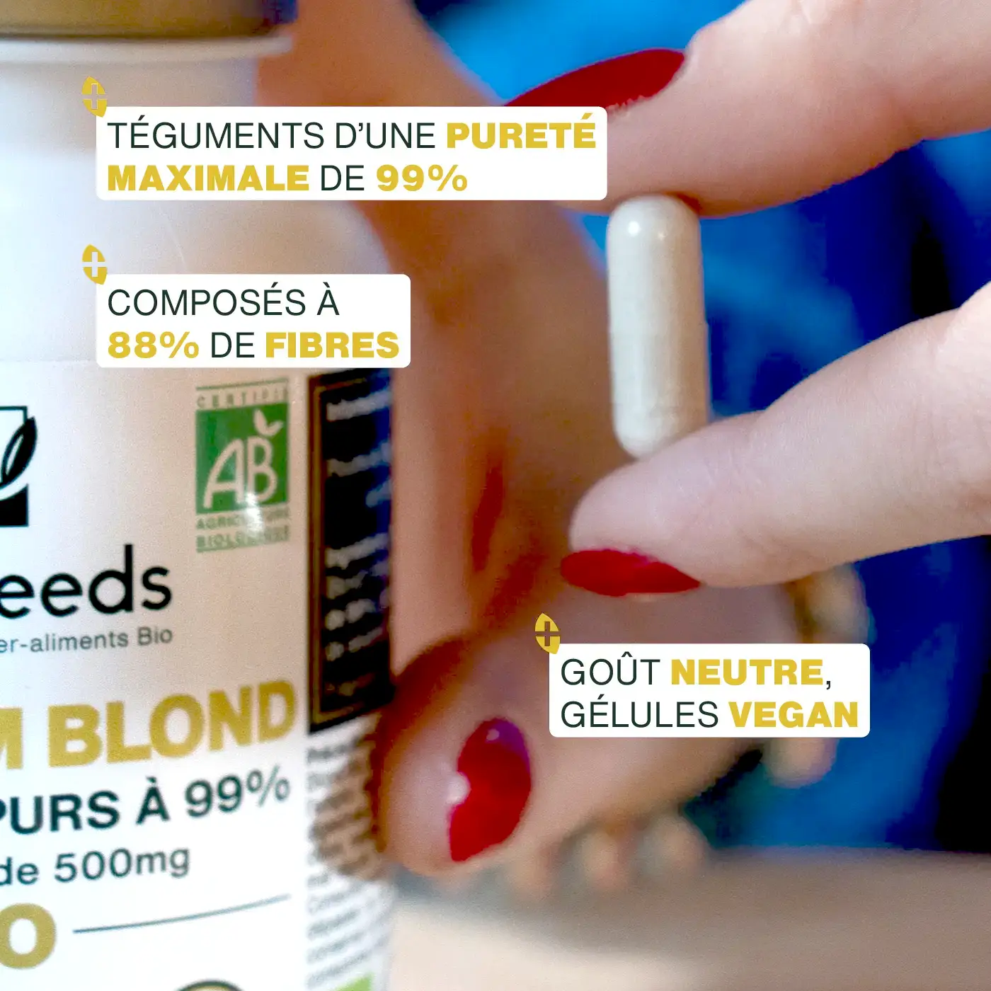 Psyllium Blond Bio, Téguments purs à 99%  | 180 gélules de 500mg - Image 3